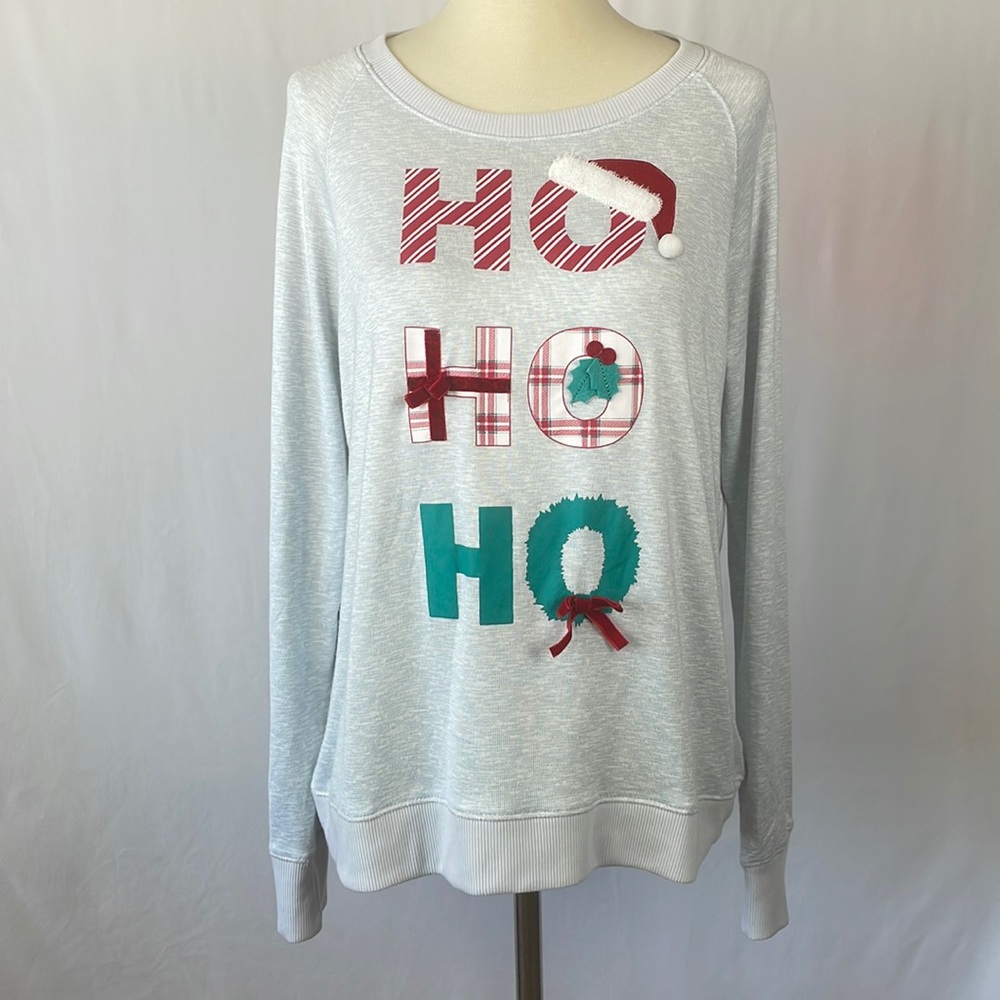 Ultra Soft Christmas "Ho Ho Ho" Lightweight Long Sleeve Top/Pajama Shirt - Large